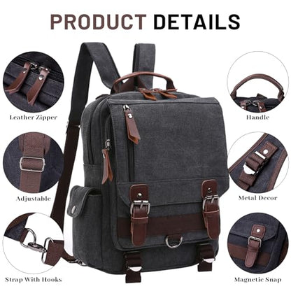mygreen Canvas Cross Body Messenger Bag Shoulder Sling Backpack Travel Rucksack - color: Dark Blue With Shoulder Zipper, size: Large
