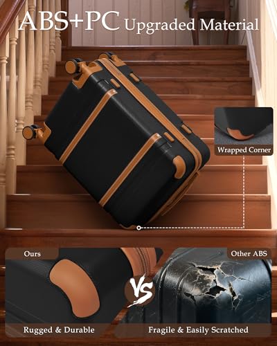 LONG VACATION Luggage Sets 5 Piece, Suitcases With Wheels, PC+ABS Hardshell Luggage Set with Spinner Wheels, TSA Lock (Black Brown) - color: Black Brown, size: 5 Piece Set (20, 24, 28 Inch)