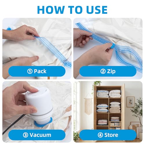 KMOSENIA Vacuum Storage Bags with Electric Pump, Vacuum Seal Bags, Space Saver Compression Bags for Clothing, Pillows, Blanket, Bedding Comforters, Travel Lugggage, 10 Combo - size: 10 Combo