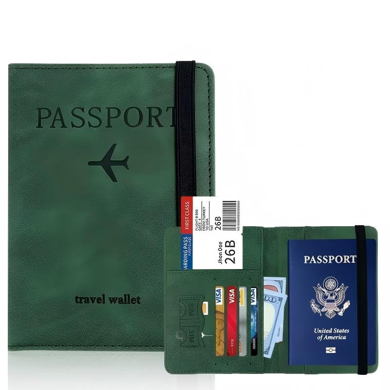 Passport Holder Travel Wallet RFID Blocking: Slim Leather Passport Cover with 4 Card Slots, Elastic Band Closure, Document Organizer for Men Women, Passport Case for International Travel