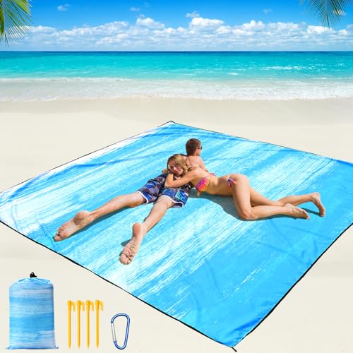 WIWIGO Beach Blanket Waterproof Sandproof Beach Mat 79" X 83"/10'x9'for 2-8 Adults Quick Drying Outdoor Picnic Mat Beach Accessories for Travel, Camping, Hiking - color: Blue-green Tinted Gradation, size: 79" X 108"（1-6person）