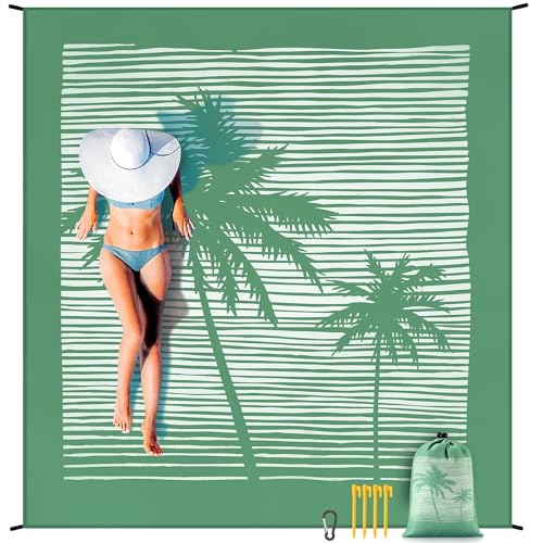HIHOHO Beach Blanket Waterproof Sandproof Extra Large Beach Mat 79" X 83"/120"x108"for 1-8 Adults Quick Drying Durable Outdoor Picnic Mat for Beach Travel Camping Hiking - color: Coconut Tree, size: 79" X 83"（1~3 person）