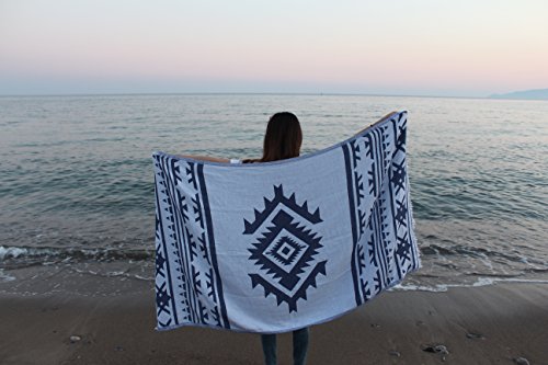 Bersuse 100% Cotton Cozumel Turkish Towel Beach Towel Bath Towel Dual Layer Peshtemal Beach Blanket Beach Essentials - 39x71 Inches, Dark Blue - color: Dark Blue3
