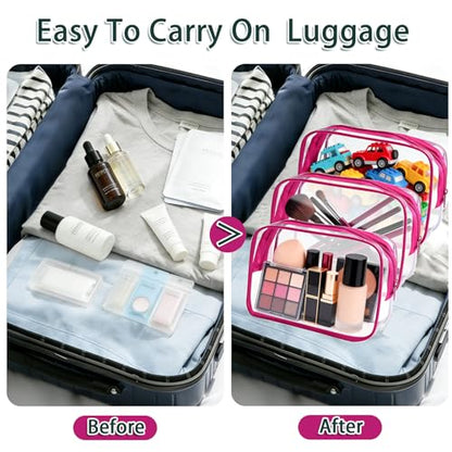 18 Pieces Small Clear Makeup Bags Bulk, TSA Approved Toiletry Bag PVC Clear Cosmetic Pouch with Zipper, Waterproof Vinyl Plastic Organizer Case for for Women Carry-on Travel Essentials (Rose Red) - color: 18 Small Rose Red