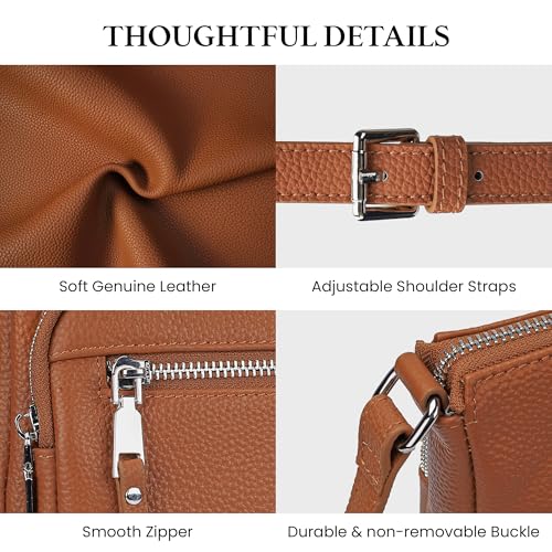 befen Anti Theft Genuine Leather Crossbody Bags for Women Handbags and Shoulder Basg with Built in Wallet RFID Leather Purse - color: Cognac Brown