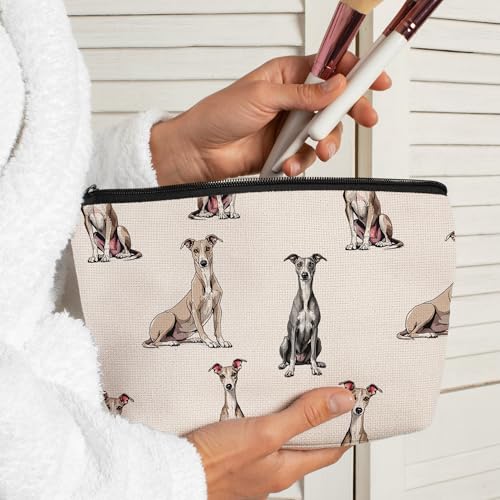 Greyhound Dog Makeup Bag, Greyhound Lovers Gifts Cosmetic Bag for Women, Dog Mom Lovers Owner Gifts for Women Christmas, Pet Lover Gift Zipper Travel Makeup Pouch for Purse - color: greyhound