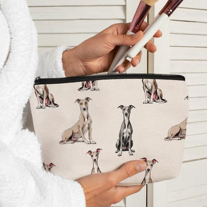 Greyhound Dog Makeup Bag, Greyhound Lovers Gifts Cosmetic Bag for Women, Dog Mom Lovers Owner Gifts for Women Christmas, Pet Lover Gift Zipper Travel Makeup Pouch for Purse - color: greyhound