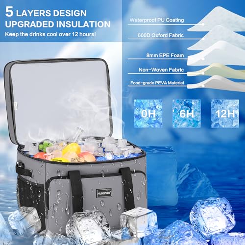 Hulongo Insulated Soft Cooler Bag, Large Ice Coolers Soft Sided Ice Chest for Beach, Collapsible and Portable - color: gray (60 CAN Xlarge)