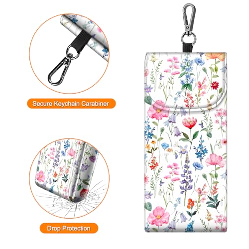 FINTIE Double Glasses Case with Carabiner Hook, Portable Vegan Leather Eyeglass Case Anti-scratch Sunglasses Pouch - color: Flower Fantasy