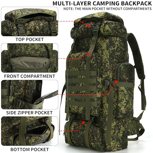 Hiking Backpack for Men 70L/100L Camping Backpack Military Rucksack Molle 3 Days Assault Pack for Climbing | Camping Backpack - color: 70l-greenmix