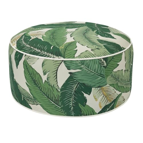 Outdoor/Indoor Inflatable Ottoman Pouf D20 xH9, All Weather Round Footstool with Handle, Water Repellent Portable Footrest for Patio Garden Camping Travel-Green Palm Leaf - color: Green Palm Leaf