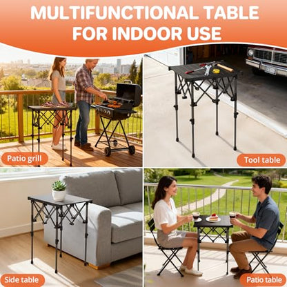 FUNYKICH Folding Camping Table(L19.9''xW16.1''), Aluminum Roll-up Portable Picnic Table with 2 Adjustable Height(17.3'' & 27.6'') for Picnic, Camping, BBQ, Party, Backyard, Beach - size: 19.9''L x 16''W x (28''/17.3'')H