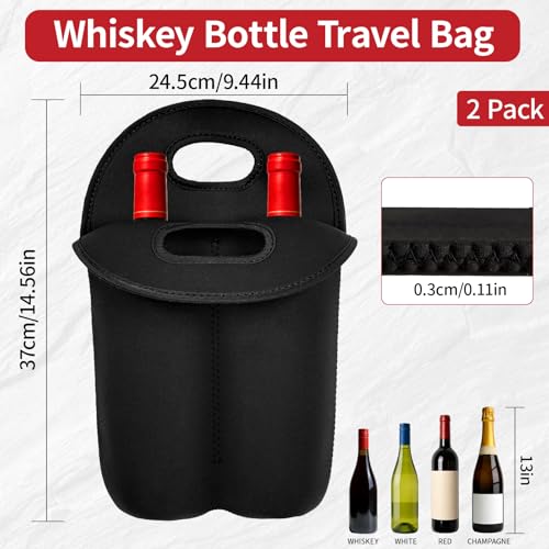 Bottle Caddy Bag Whiskey,2 Pack | Insulated Neoprene,Protective Bottle Carrier Tote with Soft Handle for Outdoor, Picnic & Gift, Fit 4Bottles