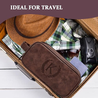 Janhavi Birthday Gifts for Men, Beach Vacation Essentials, Waterproof Toiletry Bag with Hook, Personalized PU Leather Laser Engraved Initials & Wheat, Birthday Gifts For Him(Medium, Dark Brown, D) - color: Dark Brown, style: D