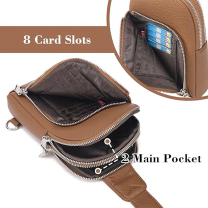 INICAT RFID Blocking Sling Bag, Anti Theft Crossbody Bag for Women Compact Travel Purses Leather - color: Brown