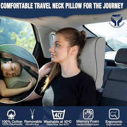 alkamto Travel & Camping Comfortable Memory Foam Pillow – Easy to Carry Portable Bag – Temperature Regulating Pillow Case (Grey Contour) - size: Grey Contour Travel