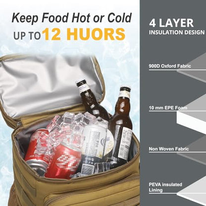 Tactical Backpack Cooler,Soft Lightweight Leakproof Cooler Backpack,Insulated Cooler Bag,Portable Soft Cooler Bag Waterproof for Beach, Travel, Camping, Picnic, Hiking - color: Brown