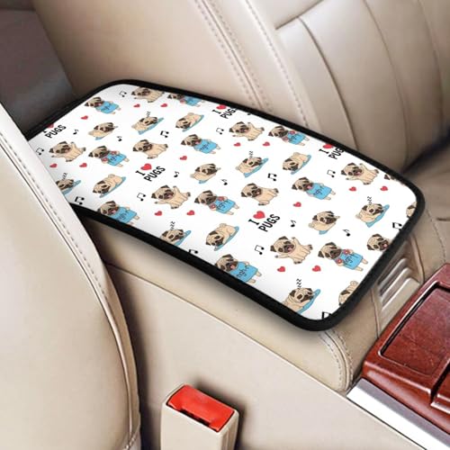 Universal Car Center Console Armrest Pad, Cute French Bulldog with Hearts, Non-Slip Mat for Secure Phone and Item Placement During Driving - color: Picture (620)