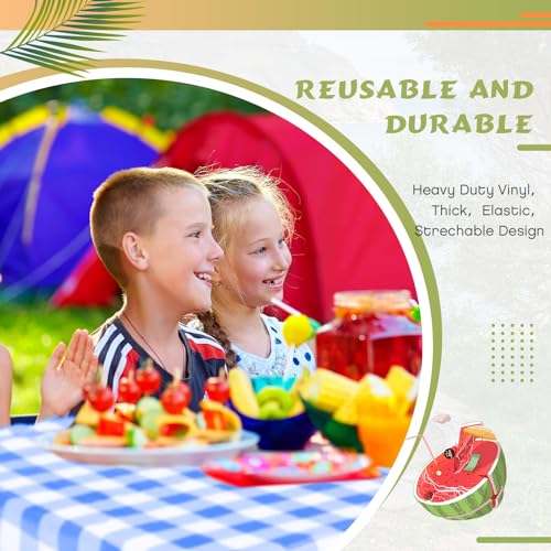 Moukeren 3 Pieces Picnic Table Cover for Kids with Bench Covers Fitted Tablecloth for Outdoors Vinyl Waterproof Cloth for Camping Home Goods Indoor Outdoor Patio BBQ(Blue, White)