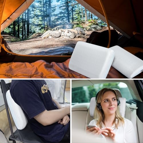 Vekkia Travel Pillow, Camping Pillow with Washable Cover,Portable Memory Foam Pillow, Ergonomic Supportive Pillow with Carry Bag,Ideal for Travel, Backpacking, Hiking, Airplane and Car-M - color: White, size: Medium