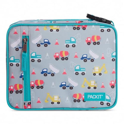 PackIt Freezable Classic Lunch Box, Construction Trucks, Built with EcoFreeze Technology, Collapsible, Reusable, Zip Closure With Zip Front Pocket and Buckle Handle, Designed for Fresh Lunch On the Go - color: Construction Trucks