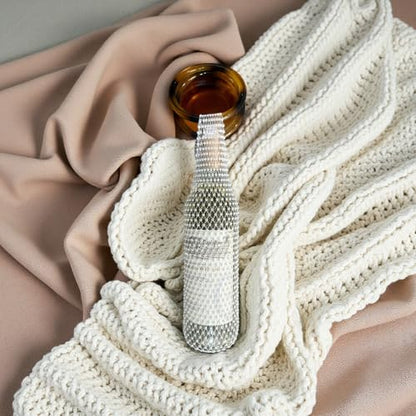 Munyee Hua Rhinestone Wine Bottle Holder Bag Reusable Tote Carrier Crystal Mesh Evening Purse with Ring Handle Gift Bags Carrier for Birthday Picnic Party Wedding (Brown Handle White Rhinestone) - color: Brown Handle White Rhinestone