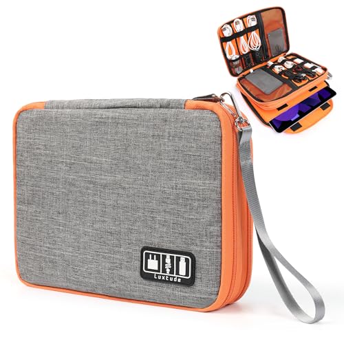 Luxtude Travel Cable Organizer Bag, Electronic Organizer Travel Case Large, Cord Organizers Bag, Tech Bag for Cable Storage/Cord Storage/iPad Pro(up to 11")/Wall Charger/Electronic Accessories - color: Gray, size: Large
