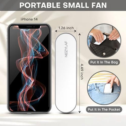 Portable mini handheld Fan, small Rechargeable Personal Fan for 9-15 Hours Runtime, Pocket Design for Travel/Women Essentials/vacation/beach/vacation/airplane/disney - color: White