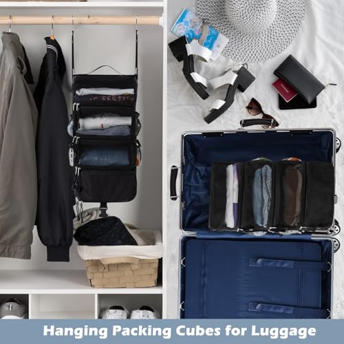 Surblue Hanging Travel Organizer Portable Hanging Luggage Organizer Multiple Compartments Collapsible Compression Closet Packing Cubes,Black,S - color: Black, size: Small