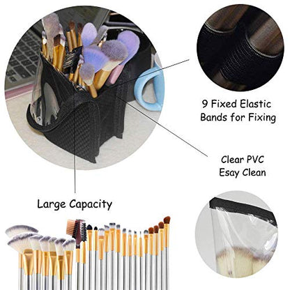 ANEMEL Black Travel Makeup Brush Holder, Organizer Bag Cosmetic Zipper Pouch Portable Dust-Free Stand-Up Toiletry Stationery