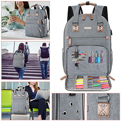 SINVICKO Crochet Bag, Knitting Bag Backpack and Totes Organizer with USB Charging Port, Large Yarn Storage Tote Bag - color: Grey