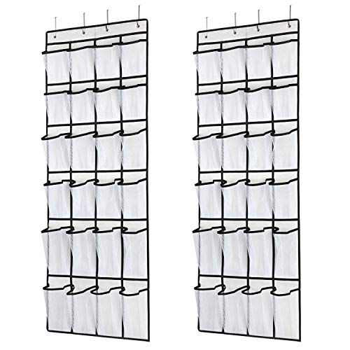 SAVERHO Hanging Shoe Organizer, Over The Door Shoe Organizer with 24 Mesh Large Pockets Door Shoe Rack for Men Women Kids Hanging Door Shoe Holder Size:58x21 Inch (White-2pack) - color: White-2pack of 24 pocket