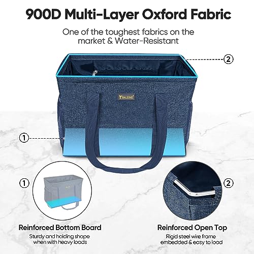 BALEINE Extra Large Utility Tote Bag with Reinforced Wire Frame, Reusable Grocery Bag for Shopping, Picnic (Blue, 16.5''x14''x10'') - color: Blue, size: 16.5''x14''x10''