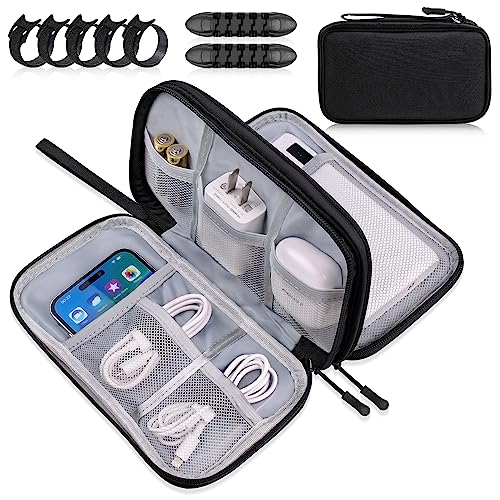 Electronics Organizer Travel Case, Travel Accessories Essentials for Men Women, Cord Organizer Travel Tech Pouch, Waterproof Double Layers Storage Bag for Cable, Charger, Phone, Earphone, Black - color: Black-B