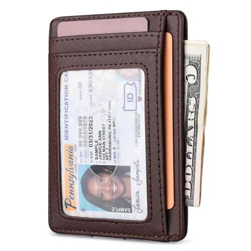 Buffway Slim Minimalist Front Pocket RFID Blocking Leather Wallets for Men and Women - Cross Coffee - color: Cross Coffee