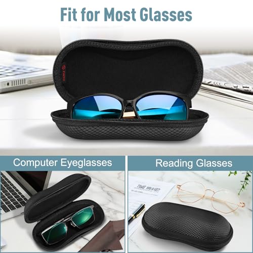 FINTIE Sunglasses Case, Hard EVA Shell Shockproof Sport Glasses Case with Metal Carabiner Travel Zipper Eyeglasses Holder - color: Black