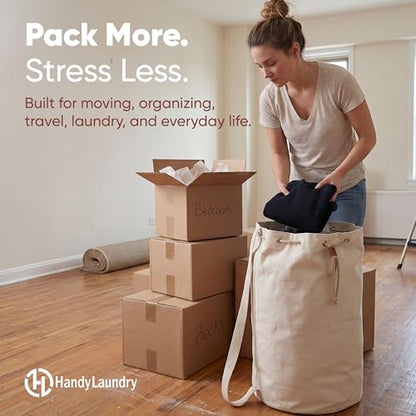 Handy Laundry Canvas Duffel Bag - Drawstring, Leather Closure, Shoulder Strap