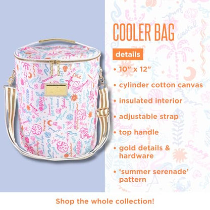 Lilly Pulitzer Insulated Soft Cylinder Beach Cooler with Adjustable/Removable Strap and Double Zipper Close (Summer Serenade)