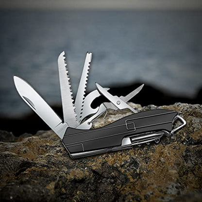 Swiss Eagle 9-in-1 Mini Pocket House Hold & Campaign Tool, Premium with Blade, Scissor, Screwdriver, Plier, Magnifying Glass, Tweezer Christmas Gifts - Blue (Black)