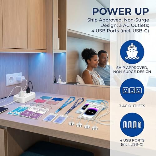 Cruise Essentials Kits, Cruise Must Haves Includ Non-Surge Power Strip, Magnetic Hooks, Cruise Luggage Tag Holder, Lanyard Holder, Phone Pounch, Phone Patches Cruise Ship Essentials 2026 - size: 17pcs Cruise Essentials Kit