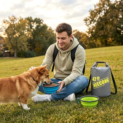 Dog Food Travel Bag With Collapsible Travel Bowls, 42 Cup Dog Food Storage System for Camping, Everyday-10L Food Dry Bag - color: bowl-400ml