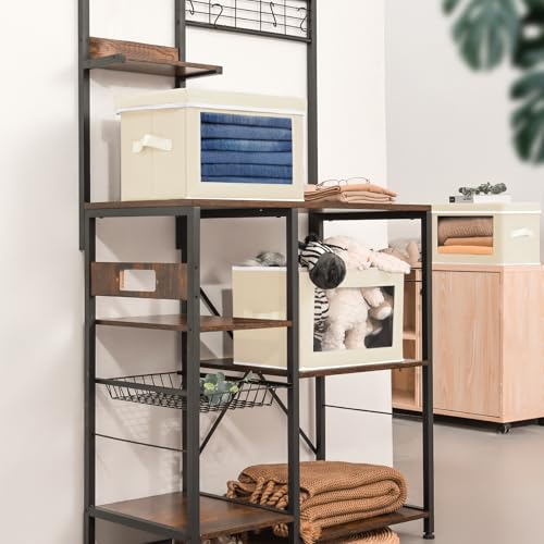 Homsorout Fabric Storage Bins with Lids, Storage Cubes with Window, Decorative Storage Boxes Baskets for Organizing, Closet Organizer Storage Bins for Home, Office, 3 Packs, Beige - color: Beige, size: L(3-Pack)