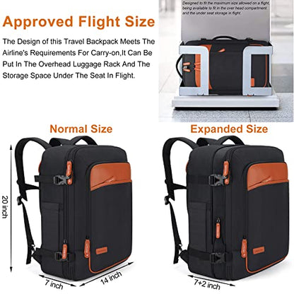 Lumesner Carry on Travel Backpacks, Extra Large 40L Flight Approved Bag for Men & Women,Expandable Suitcase Backpack With 4 Packing Cubes,Water Resistant Luggage Daypack Business Weekender Bag, Black - color: Black