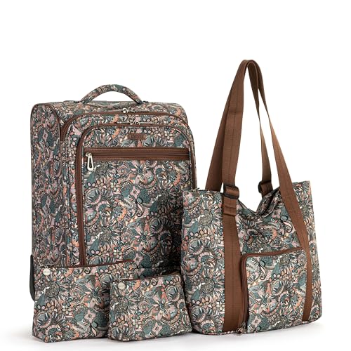Sakroots On the Go 4 Piece Travel Bundle, Includes 21" Rolling Suitcase, Packable Large Tote, Medium & Small Pouches - color: Sienna Spirit Desert