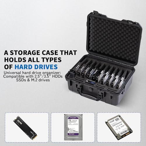 Hard Drive Case 3.5inch 20-Bay Multi-Protection HDD Storage Box Suitcase with Foam External Hard Drive Carrying Case Anti-Static Shock Moisture Proof for HDD/SSD/M.2