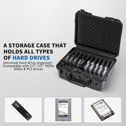Hard Drive Case 3.5inch 20-Bay Multi-Protection HDD Storage Box Suitcase with Foam External Hard Drive Carrying Case Anti-Static Shock Moisture Proof for HDD/SSD/M.2