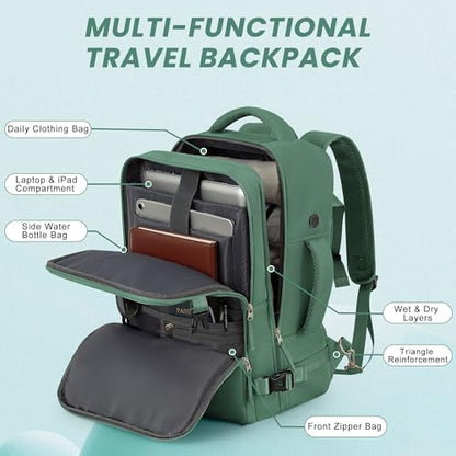 Sinaliy Travel laptop Backpack for Women, Personal Item Size Flight Approved, 16 Inch Laptop Bag with Multi-Pockets, Hiking Backpack, Waterproof Carry On Backpack Casual Daypack Backpack - color: Green, size: Large