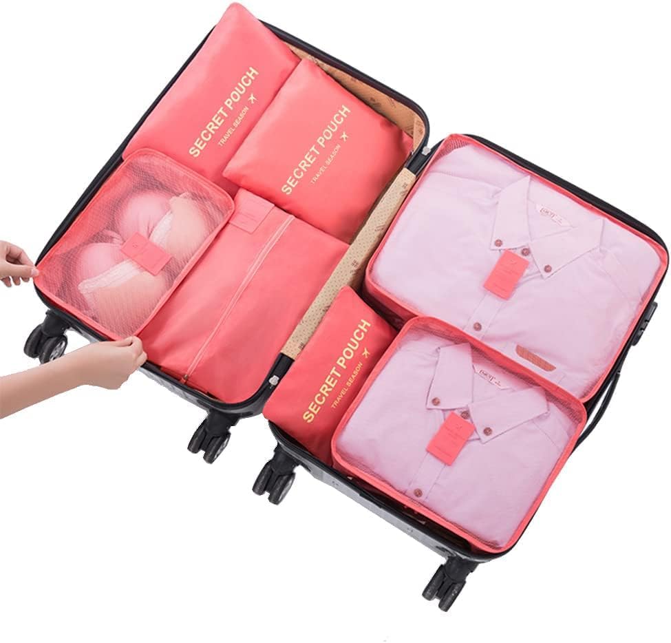 7 Set Packing Cubes Packing Organizers Travel Luggage Packing Organizers with Shoes Bag for Suitcase, Watermelon Red - color: Watermelon Red