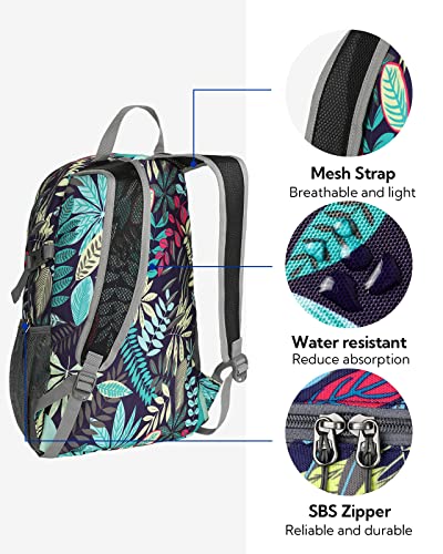 WATERFLY Small Lightweight Packable Backpack: 20l Ultra Light Foldable Travel Hiking Camping Daypack Day Pack for Man Woman - color: Blue Leaf