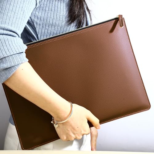 PU Leather A4 File Folder Zipper Document Holder Envelope Folder Case for Receipt Contract (Brown) - color: Brown